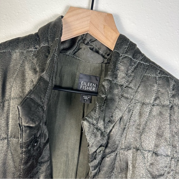 EILEEN FISHER Quilted 100% Silk Filigree Jacquard Vest Dark Green - Picture 4 of 6